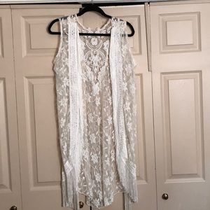 Lace n Fringed handmade imported white cover up